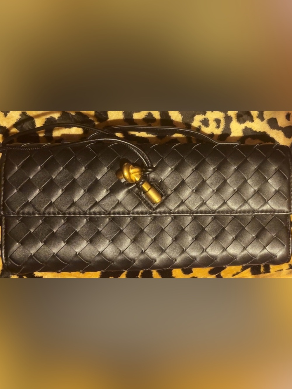 Designer Inspired Black Woven clutch  PV with Gold Accent